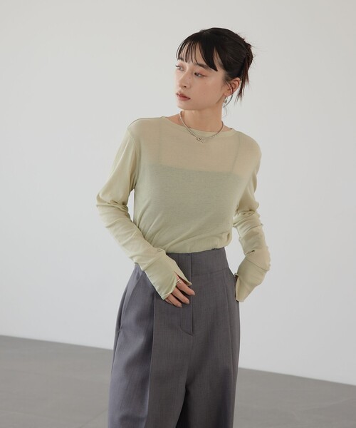 EMMEL REFINES(エメルリファインズ)の「<EMMEL REFINES>EM テレコ ボートネック ロングスリーブ カットソー(Tシャツ/カットソー・レディース・ホワイト/レッド/ライム/その他1・FREE)」の5枚目の写真