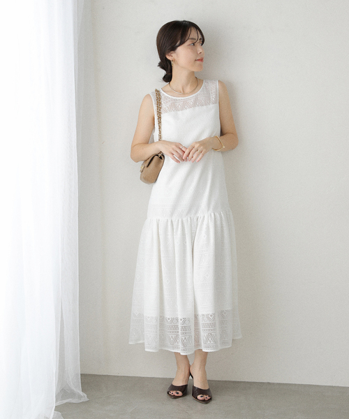 La TOTALITE（ラトータリテ）の「【洗える】レースティアードワンピース（ワンピース・レディース・ブラック/ホワイト・36/38）」の4枚目の写真