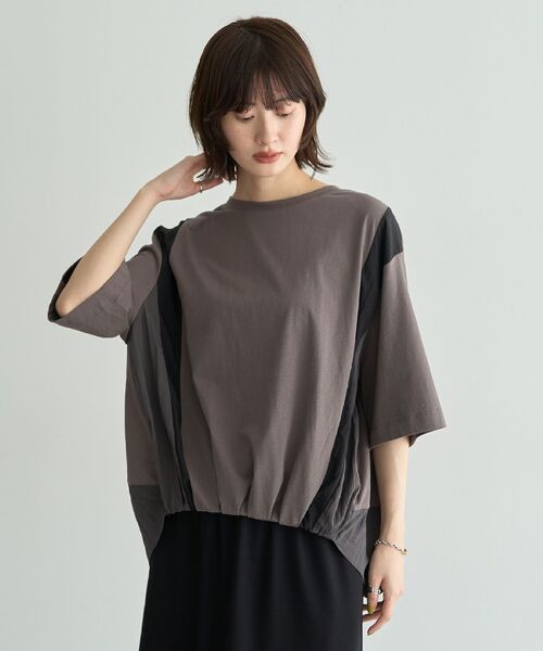 Editt by YECCA VECCA(エディットバイイェッカヴェッカ)の「素材MIXカットプルオーバー(Tシャツ/カットソー・レディース・ホワイト/グレー/ブラック・FREE)」の3枚目の写真