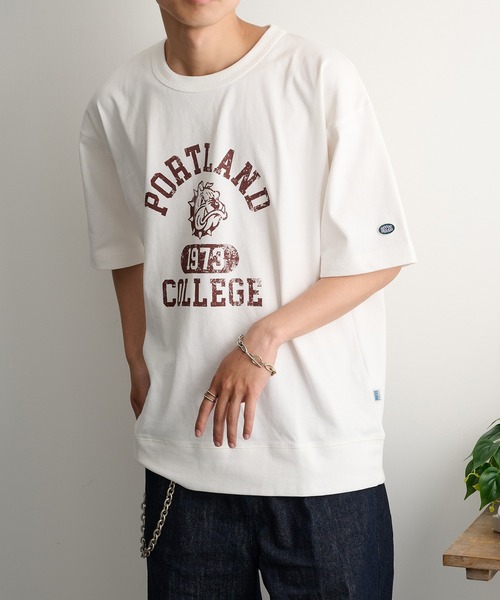 DISCUS(ディスカス)の「【DISCUS】USAコットン ヘビーウェイト 半袖プリントスウェットTシャツ 6273-8101 MNY / カレッジロゴ ビッグシルエット オーバーサイズ(Tシャツ/カットソー・メンズ・オフホワイト/オートミール/ネイビー/ブラック・XL/M/L)」の5枚目の写真