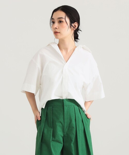 Demi-Luxe BEAMS（デミルクス ビームス）の「【1/9再値下げ】AK+1 / ハーフスリーブ コットン シャツ（シャツ/ブラウス・レディース・サックスブルー/ホワイト・ONE SIZE）」の7枚目の写真