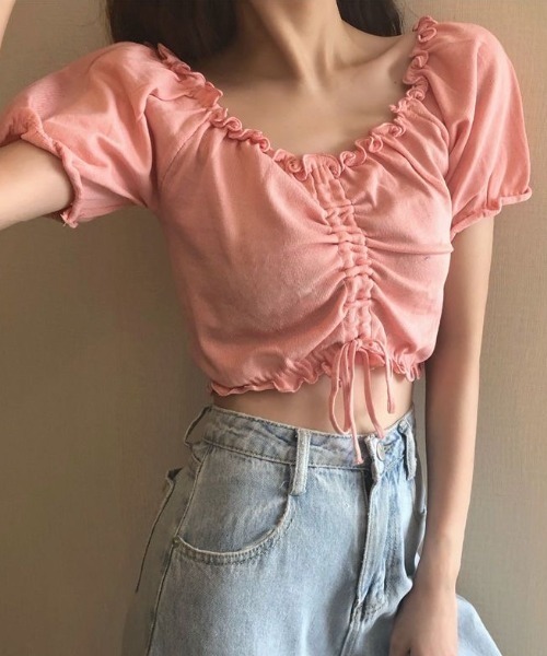 SHEENA(シーナ)の「【2way】フロントドロストメロウフリルニットトップス(Tシャツ/カットソー・レディース・イエロー/ラベンダー/ホワイト/ピンク/ブラック/ライトブルー・M)」の8枚目の写真