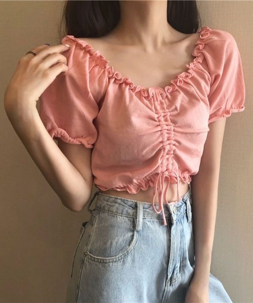 SHEENA(シーナ)の「【2way】フロントドロストメロウフリルニットトップス(Tシャツ/カットソー・レディース・イエロー/ラベンダー/ホワイト/ピンク/ブラック/ライトブルー・M)」の11枚目の写真