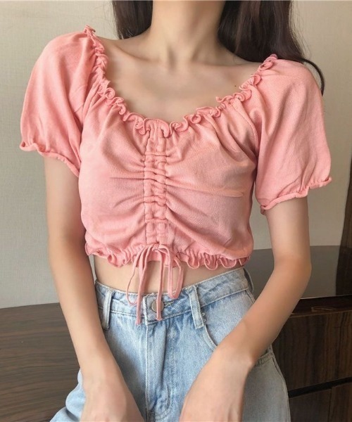 SHEENA(シーナ)の「【2way】フロントドロストメロウフリルニットトップス(Tシャツ/カットソー・レディース・イエロー/ラベンダー/ホワイト/ピンク/ブラック/ライトブルー・M)」の13枚目の写真