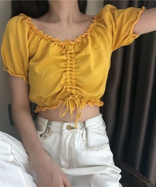 SHEENA(シーナ)の「【2way】フロントドロストメロウフリルニットトップス(Tシャツ/カットソー・レディース・イエロー/ラベンダー/ホワイト/ピンク/ブラック/ライトブルー・M)」の14枚目の写真