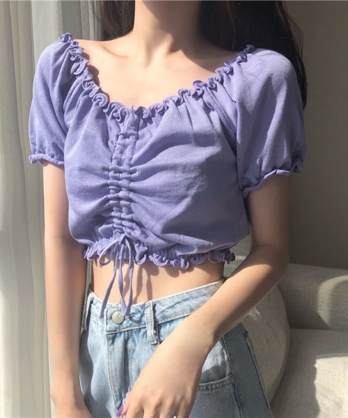 SHEENA(シーナ)の「【2way】フロントドロストメロウフリルニットトップス(Tシャツ/カットソー・レディース・イエロー/ラベンダー/ホワイト/ピンク/ブラック/ライトブルー・M)」の19枚目の写真