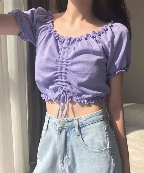 SHEENA(シーナ)の「【2way】フロントドロストメロウフリルニットトップス(Tシャツ/カットソー・レディース・イエロー/ラベンダー/ホワイト/ピンク/ブラック/ライトブルー・M)」の20枚目の写真
