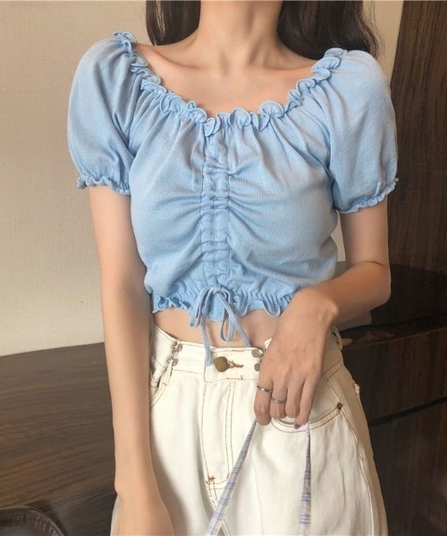 SHEENA(シーナ)の「【2way】フロントドロストメロウフリルニットトップス(Tシャツ/カットソー・レディース・イエロー/ラベンダー/ホワイト/ピンク/ブラック/ライトブルー・M)」の22枚目の写真