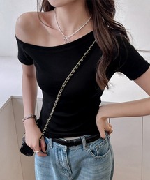 ワンショルダーTシャツオフショルダー夏服半袖半袖