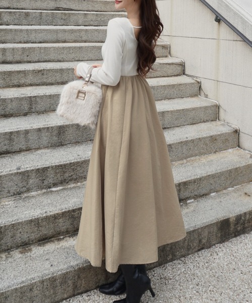 異素材ドッキングバックオープンワンピース（ワンピース）｜JUNOAH