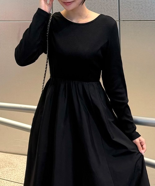 junoah(ジュノア)の「異素材ドッキングバックオープンワンピース(ワンピース・レディース・ライトベージュ/チャコール/ブラック・MEDIUM/SMALL/LARGE)」の5枚目の写真