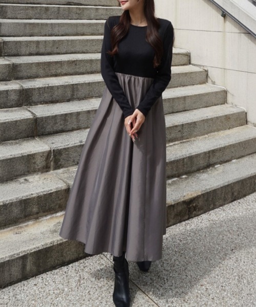 異素材ドッキングバックオープンワンピース（ワンピース）｜JUNOAH