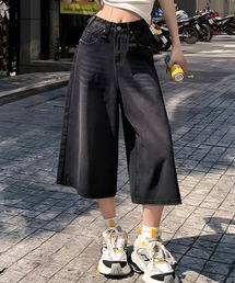 デニムパンツ（ブラック/黒色系・ハーフ・ひざ丈）ファッション通販