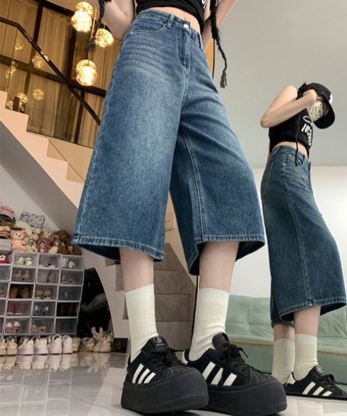 yuue' ( wear )（ユーイ）の「ウォッシュ加工バギーハーフデニムパンツ（デニムパンツ・レディース・ブラック/ブルー系その他/ブルー/ホワイト/ライトブルー・L/M/S）」の18枚目の写真