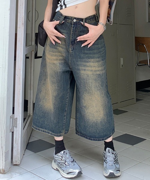 yuue' ( wear )（ユーイ）の「ウォッシュ加工バギーハーフデニムパンツ（デニムパンツ・レディース・ブラック/ブルー系その他/ブルー/ホワイト/ライトブルー・L/M/S）」の11枚目の写真