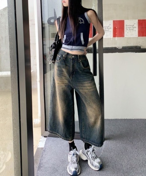 yuue' ( wear )（ユーイ）の「ウォッシュ加工バギーハーフデニムパンツ（デニムパンツ・レディース・ブラック/ブルー系その他/ブルー/ホワイト/ライトブルー・L/M/S）」の10枚目の写真