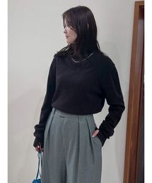 美品　ミラオーウェン　パープル　タートルネックウールセーター　ウール混　ゆったり ミラオーウェン Mila Owen タートルネックリブニット セーター