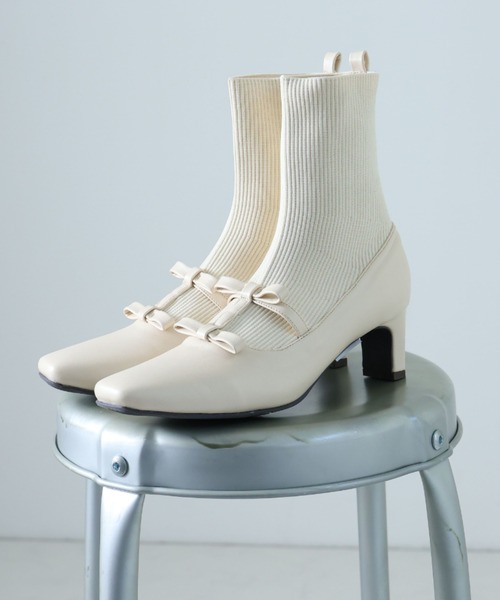 セール】ダブルリボンニットドッキングブーツ（ブーツ）｜VIVIAN