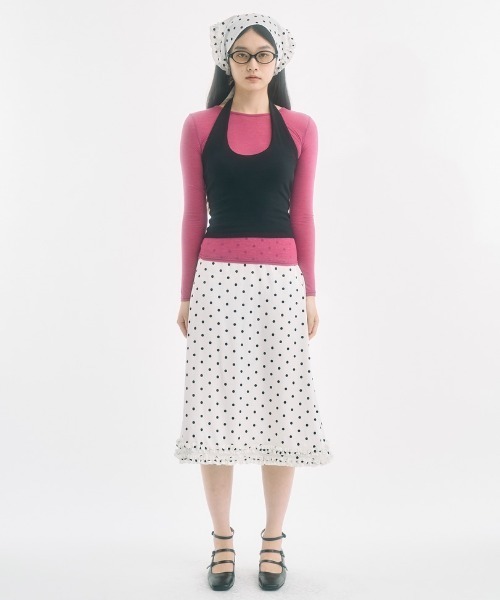 FEKETE（フェケテ）の「polka dot frill midi skirt / ドットフリル