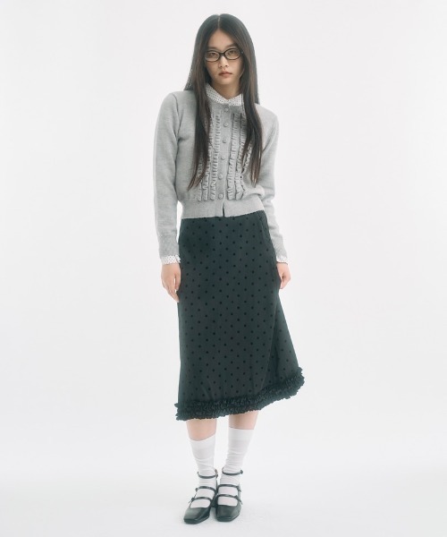 FEKETE（フェケテ）の「polka dot frill midi skirt / ドットフリル