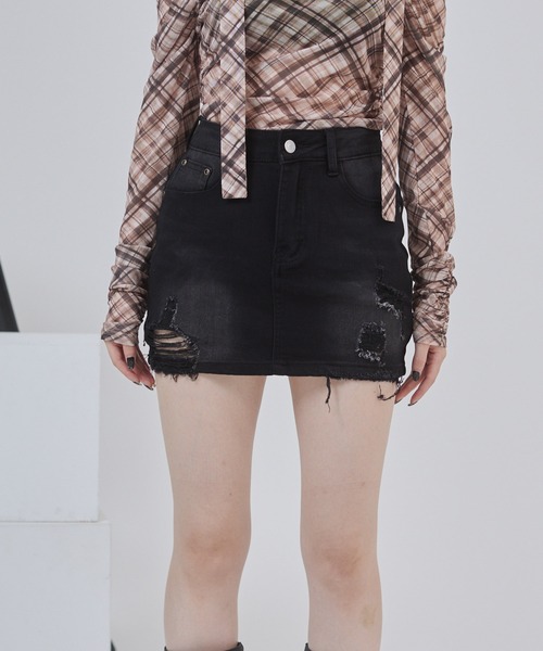 ENVYM(アンビー)の「クラッシュデニムミニスカ―ト(デニムスカート・レディース・ブラック/ブルー・MEDIUM/SMALL)」の17枚目の写真