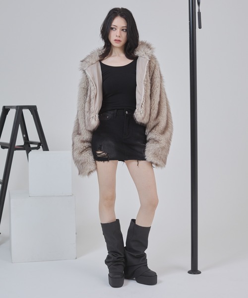 ENVYM(アンビー)の「クラッシュデニムミニスカ―ト(デニムスカート・レディース・ブラック/ブルー・MEDIUM/SMALL)」の22枚目の写真