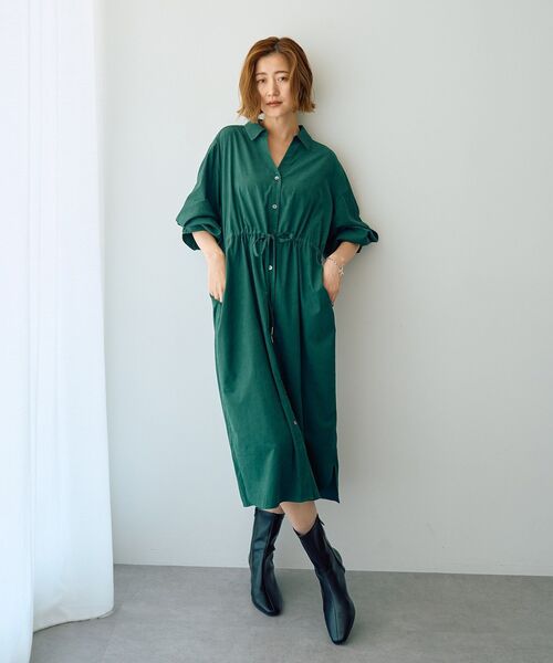 YECCA VECCA（イェッカヴェッカ）の「【UVカット】2way袖バルーンワンピース（シャツワンピース・レディース・チャコールグレー/ダークグリーン/オレンジ/ベージュ・FREE）」の9枚目の写真