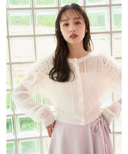 ackaアイボリー　チュールカーディガン Acka チュールニットカーディガン