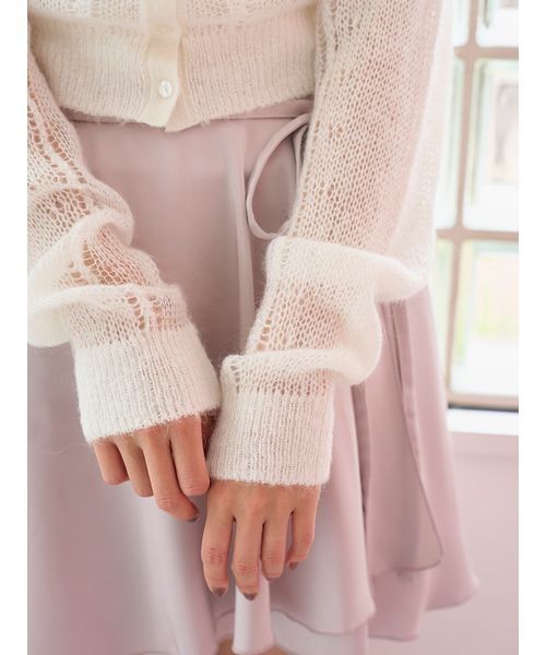 SNIDEL Chacott チュールスリーブニットカーディガン ピンク SNIDEL（スナイデル）の「【Chacott】チュールスリーブ