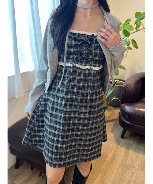 セール】レースポイントチェックミニワンピース（ワンピース）｜PHILLY