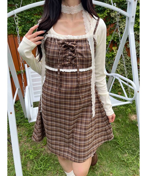 セール】レースポイントチェックミニワンピース（ワンピース）｜PHILLY