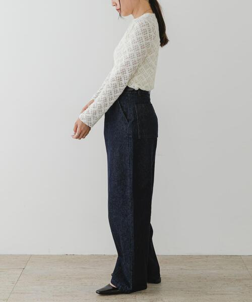 F by ROSSO（エフバイロッソ）の「F by ROSSO　起毛ストレッチレースプルオーバー（Tシャツ/カットソー・レディース・ブラック/オフホワイト・FREE）」の4枚目の写真