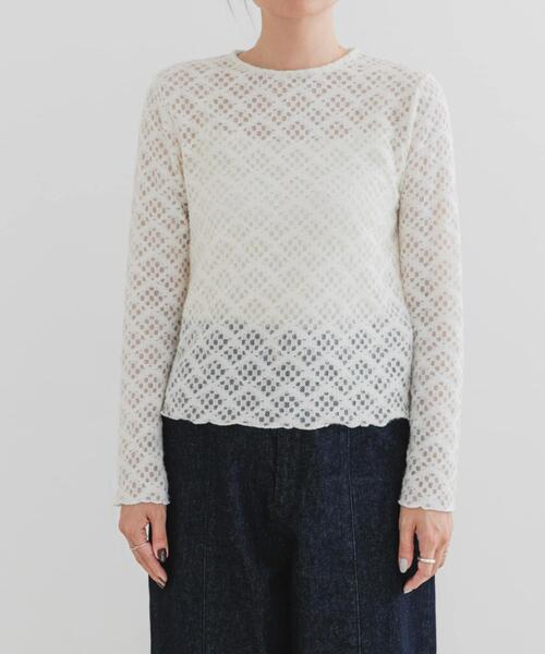 F by ROSSO（エフバイロッソ）の「F by ROSSO　起毛ストレッチレースプルオーバー（Tシャツ/カットソー・レディース・ブラック/オフホワイト・FREE）」の7枚目の写真