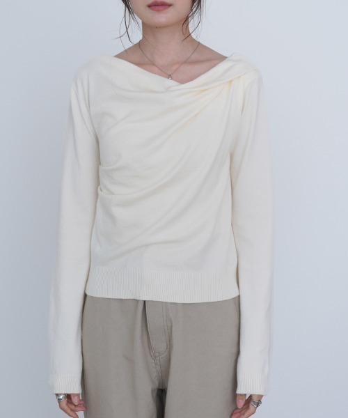 Bab（バブ）の「クロスドレープニットプルオーバー（ニット/セーター・レディース・ブラウン/チャコールグレー/アイボリー/ピンク・FREE）」の5枚目の写真