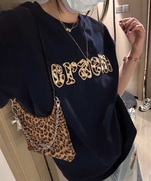 セール】ヒョウ柄刺繍オーバーサイズ半袖Tシャツ（Tシャツ/カットソー