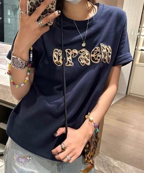 セール】ヒョウ柄刺繍オーバーサイズ半袖Tシャツ（Tシャツ/カットソー