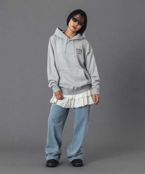 X-girl（エックスガール）の「GEOMETRIC MILLS LOGO SWEAT HOODIE（パーカー・レディース・ブラック/アッシュ/グリーン・S/M）」の19枚目の写真