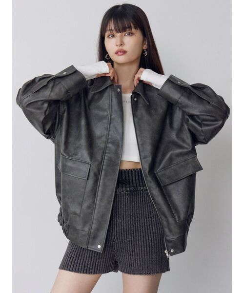 WEB限定】ヴィンテージフェイクレザーブルゾン（ライダースジャケット
