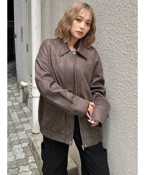 MURUA（ムルーア）の「【WEB限定】ヴィンテージフェイクレザーブルゾン（ライダースジャケット・レディース・ブラック/ブラウン・FREE）」の18枚目の写真