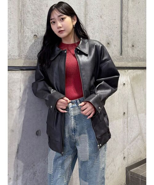 MURUA ライダースジャケット ZOZO限定】ヴィンテージフェイクレザーブルゾン（ライダース