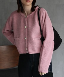 ebure　コットンカシミヤ　ローゲージカーディガン　幅広短丈　ピンク　ゆったり セール】ローゲージショートニットカーディガン（ニット