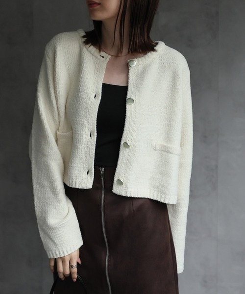 セール】モールヤーンニットカーディガン/クルーネック（カーディガン