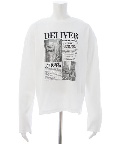 INGNI(イング)の「ニュースペーパープリントロングTシャツ(Tシャツ/カットソー・レディース・ブラウン/オフホワイト/チャコールグレー・M)」の4枚目の写真