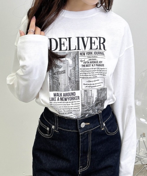 INGNI(イング)の「ニュースペーパープリントロングTシャツ(Tシャツ/カットソー・レディース・ブラウン/オフホワイト/チャコールグレー・M)」の9枚目の写真
