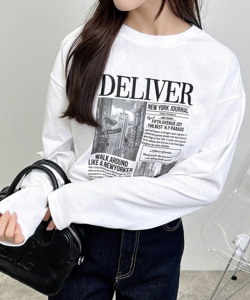 INGNI(イング)の「ニュースペーパープリントロングTシャツ(Tシャツ/カットソー・レディース・ブラウン/オフホワイト/チャコールグレー・M)」の10枚目の写真