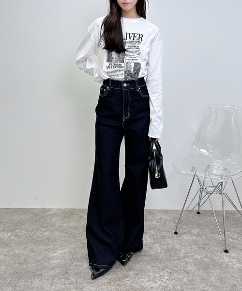 INGNI(イング)の「ニュースペーパープリントロングTシャツ(Tシャツ/カットソー・レディース・ブラウン/オフホワイト/チャコールグレー・M)」の13枚目の写真