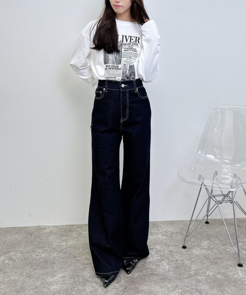 INGNI(イング)の「ニュースペーパープリントロングTシャツ(Tシャツ/カットソー・レディース・ブラウン/オフホワイト/チャコールグレー・M)」の14枚目の写真