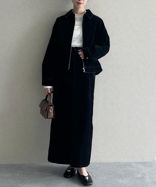 mysty woman（ミスティウーマン）の「フロッキー加工デニムジャケット 583333（デニムジャケット・レディース・ブラック・FREE）」の5枚目の写真