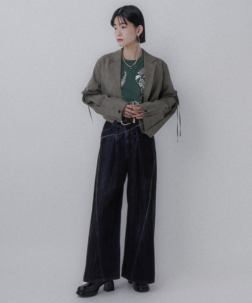 HARE（ハレ）の「フロッキーデニムワイドパンツ(HARE)（デニムパンツ・レディース・ブラック/グレー/レッド・FREE）」の12枚目の写真