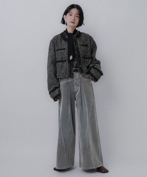 HARE（ハレ）の「フロッキーデニムワイドパンツ(HARE)（デニムパンツ・レディース・ブラック/グレー/レッド・FREE）」の10枚目の写真